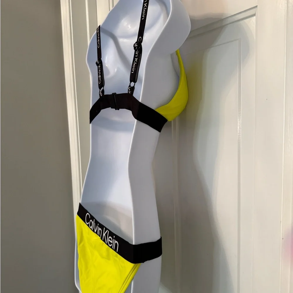 Calvin Klein Neon Yellow Bikini Set Size S Logo Band Swimwear - Picture 5 of 6